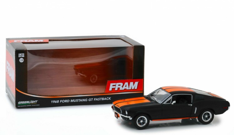 1:24 FORD Mustang GT Fastback FRAM Oil Filters 1968 Black with Orange 