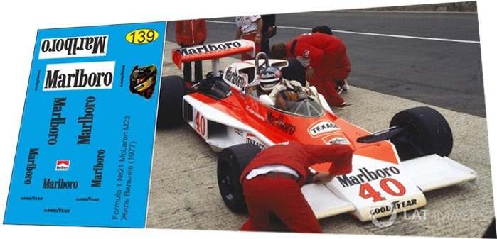 1:43 набор декалей Formula 1 №21 McLaren M23 №40 Жиль Вильнев 1977