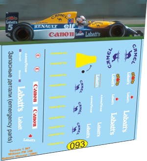 1:43 набор декалей Formula 1 выпуск №7 Williams FW 14B Манселл (1992) 