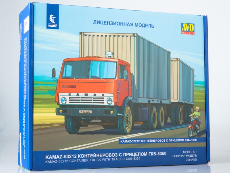 1:43 Сборная модель Камский грузовик-53212 контейнеровоз с прицепом ГКБ-8350