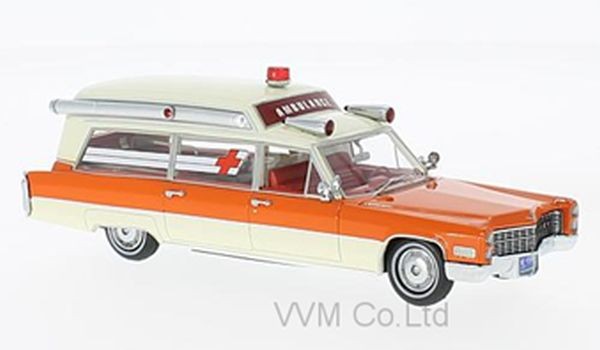 1:43 CADILLAC S&S High Top Ambulance (скорая медицинская помощь) 1966 White/Orange